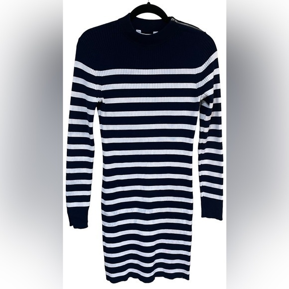 EVERLANE The Breton Ribbed Cotton Sweater Navy White Stripe Knit Dress‎ Large - Picture 2 of 7